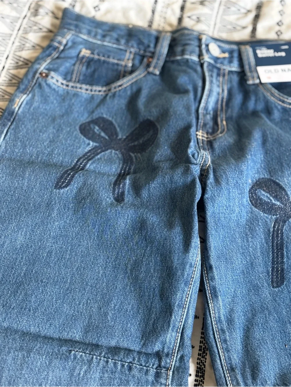 Old Navy Girls Blue Wide-Leg Jeans with Bow Prints size 12 NWT